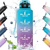 Honeyholly Botella Agua, 1.5L Botella Agua Gimnasio con Pajita, Botella de Agua, con Marcador de Tiempo, Botella de Agua Deportiva, Prueba de Fugas, Cantimplora para Escuela, Senderismo, Fitness
