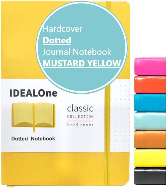 IDEALOne Cuaderno clásico de tapa dura con puntos, para el trabajo, el hogar, la escuela, 5.7 x 8 pulgadas, 160 páginas, 100GSM, con cierre de banda