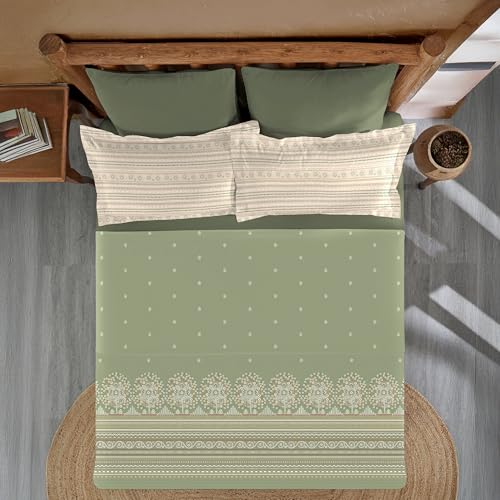 Image of MYTRIDENT Sanskriti Cotton Bedsheet for Double Bed, Gifting Collection King Size - Rogan Art Olive