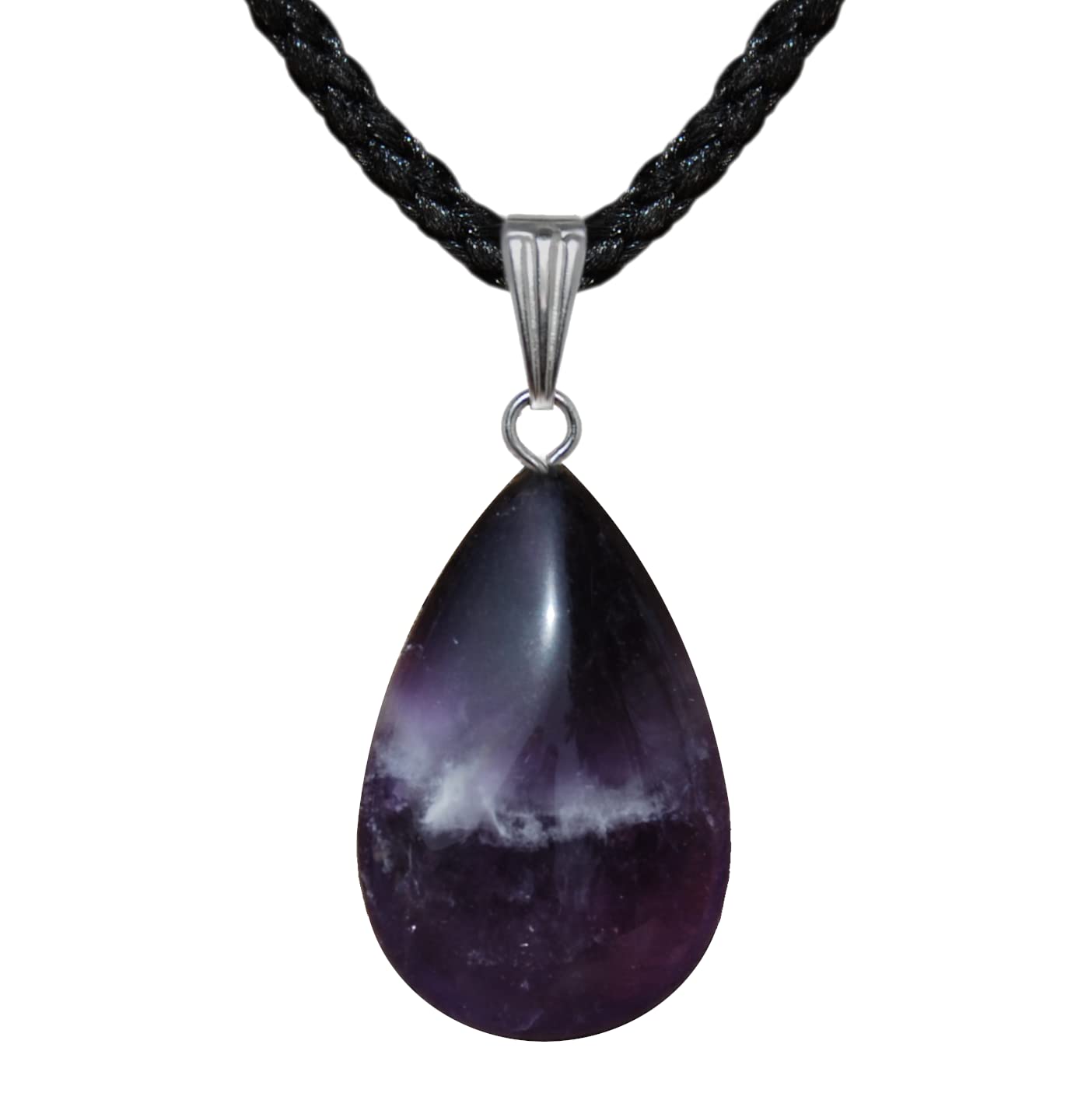Core Elements - 25mm Classic Pear Drop – Amethyst, Purple Violet – Adjustable Cord – Black, Stainless Steel, druzy-quartz