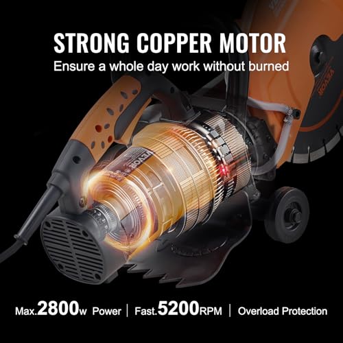 Image of VEVOR Electric Concrete Saw, 12 in, 1800 W Motor Circular Saw Cutter with Max. 4.5 in Adjustable Cutting Depth, Wet Disk Saw Cutter Includes Water Line, Pump and Blade, for Stone, Brick