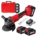 FULLYEA Cordless Angle Grinder 4-1/2 inch, 3-Speed Adjustable, 10000 RPM Electric Angle Grinder Portable with 2*4.0Ah Batteries & 3 Wheels, Battery Powered Grinder Tool Kit for Wood/Metal/PVC Cutting