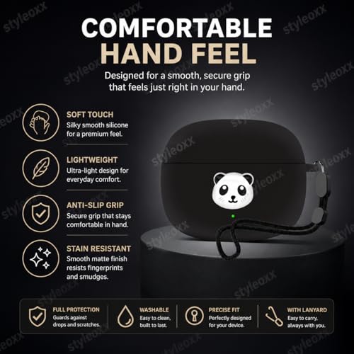 Image of Anvique Silicone Case for OnePlus Buds 4 Pro,Shockproof Protective Cover, Scratch Resistant, Lightweight, Precise Fit with Charging Access (Panda Lanyard)