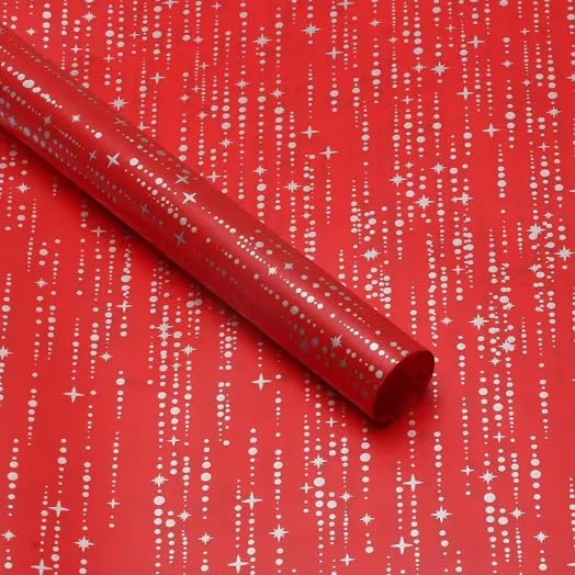 Image of Oasis 20 Sheets Korean Style Waterproof Premium Bouquet Wrapping Sheets (58 cm x 58 cm) | Red Star Meteor Design Flower Wrapping Paper | Elegant Packaging for Bouquets Gift Wrapping and More