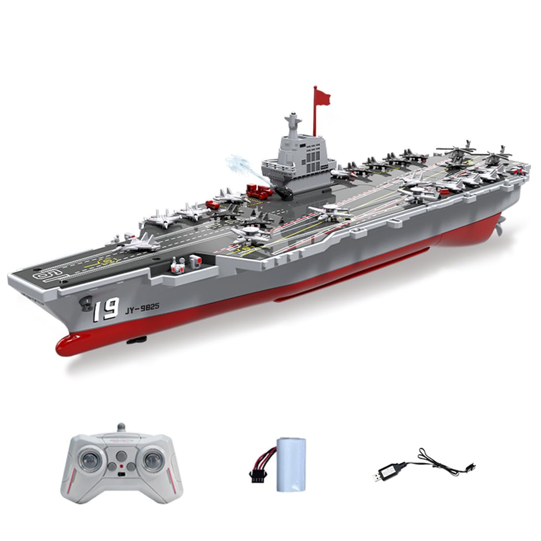 Barca radiocomandata per aerei, nave da guerra, 2,4 GHz, canone ad acqua, nave marina, doppio motore, veicolo elettrico con accessori fai da te (1 batteria)