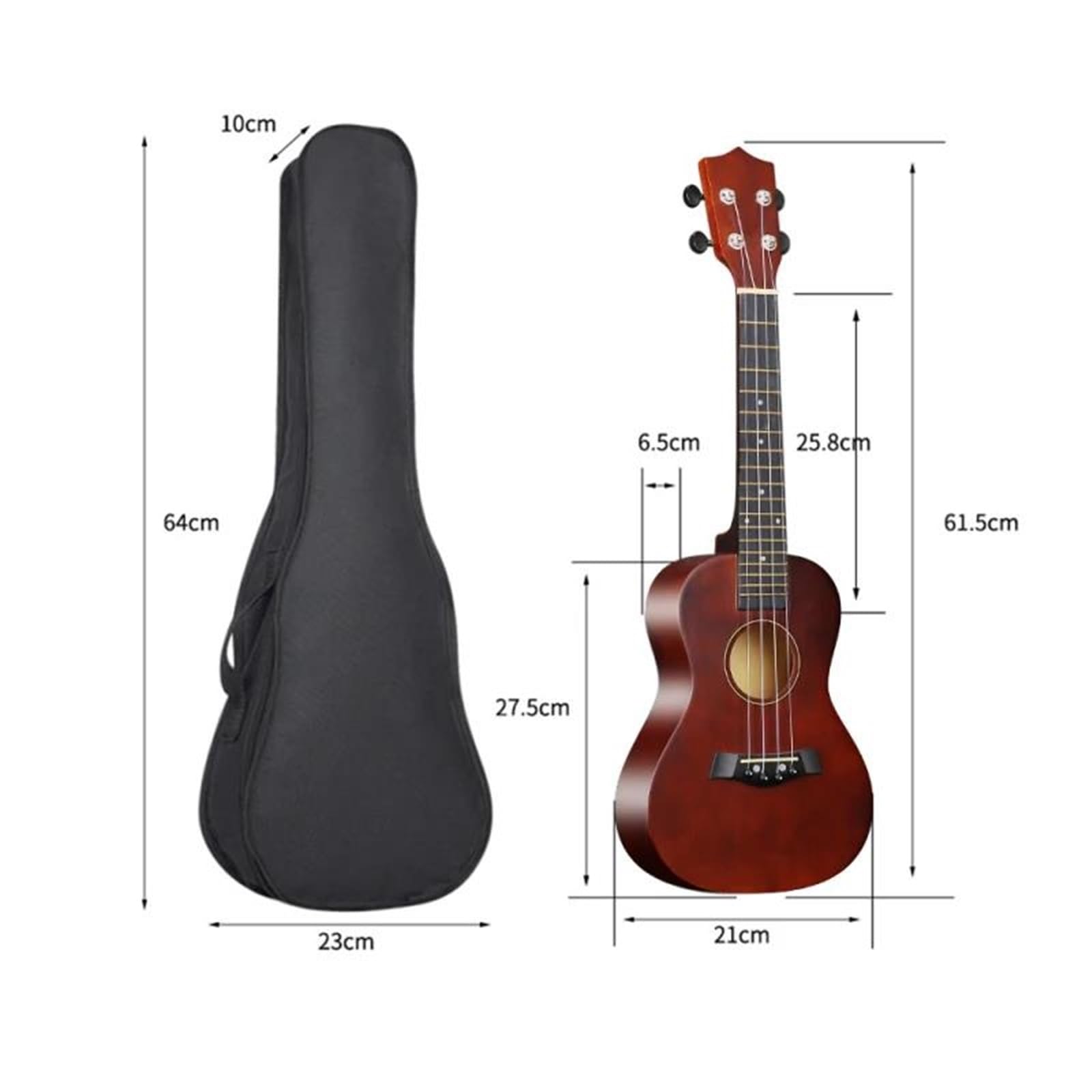 Ukulele Musikinstrumente 23 Zoll Akustik Ukulelen Set Mit Tasche Saiten Gurt Steg Nadel Kapodaster Plektrum Stimmgerät Komplett Aus Lindenholz Für Anfänger(Coffee)