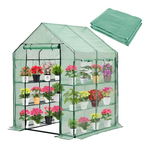 Purlyu Walk-in Greenhouse Replacement Cover with Roll-Up Zipper Door -56x56x76