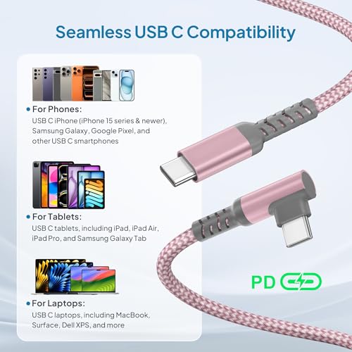 Image of Elebase for AirPods 4 Pro 3 Charger Cable 6.6FT with USB Adapter,Right Angle 90 Degree Power Delivery Fast Charging Cord Line for iPad 11 10th Generation,iPad Air 4th 5th Mini 6 6th,iPhone 17 16 15