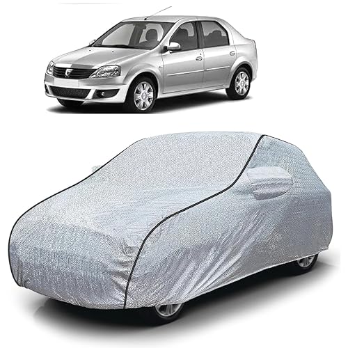Image of Sulfar 100% Waterproof Car Body Cover Compatible with Mirror for Renault Logan Edge (Triple Stitched, Full Bottom Elastic, Magic Silver with Black Piping)