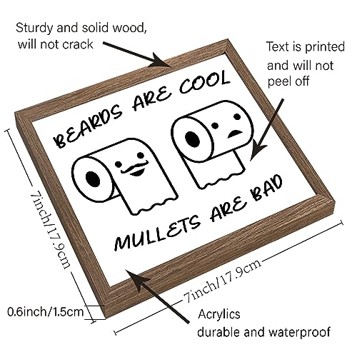 FINGERINSPIRE Beards Are Cool Mullets Are Bad Wood Sign with Acrylic Layer 17.9x17.9 cm Rustic Humor Toilet Paper Bathroom Signs Funny Wooden Sign Hanging Frame Sign for Home Washroom Bathroom Decor - Image 2