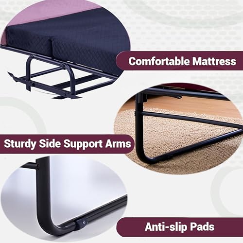 Image of Spacecrafts High-Density Recliner Folding Bed with Mattress | Portable Guest Bed, Space-Saving Lounge Cot | Compact Recliner Guest Bed | Metal Frame with Wheels (3 ft x 6.3 ft) (Pink & Black)