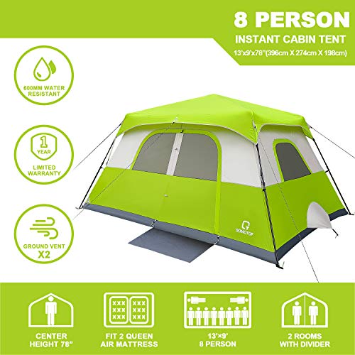 OT QOMOTOP Tents, 6 Person 60 Sec Set Up Camping Tent, Waterproof Pop Up Tent with Top Rainfly, Instant Cabin Tent, Advanced Venting Design, Green