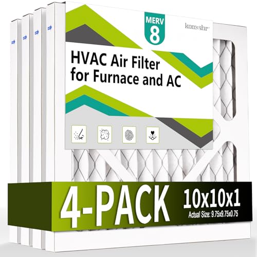 Komashr 10x10x1 Air Filter MERV 8 (4-Pack) HVAC/Furnace AC Filter Replacement Dust DefenseComparable with MPR 600 & FPR 5 (Actual 9.75x9.75x0.75)