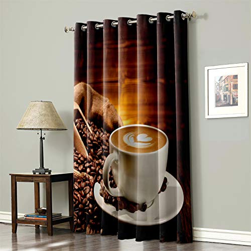 Cycoshower Blackout Curtain Room Darkening Window Curtain Latte Coffee Cup With Coffee And Coffee Beans Grommet Ultra Soft Curtain For Wall Decor Home Decor- 54X84Inch #TOP14
