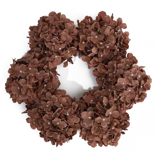 DuHouse Artificial Hydrangea Silk Flower Heads with Stem Fake Hydrangea Flowers for Wedding Home Garden Centerpiece Pack of 6(Mocha Brown)