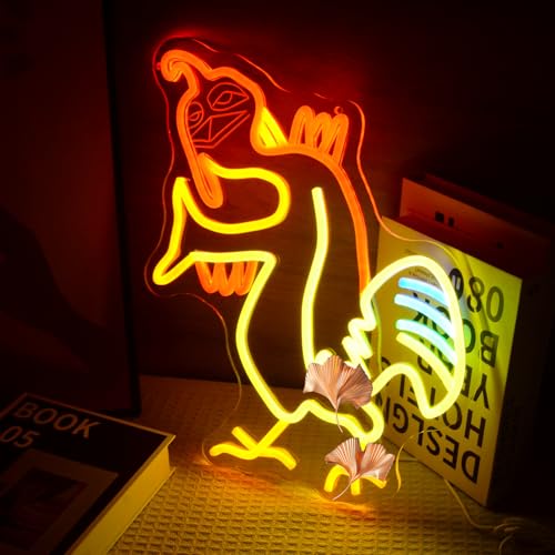 Image of Chicken Neon Signs Vibrant Chicken LED Light Sign Funny Meme Lamp for College Dorm Decor, Outdoor, Bedroom or Home Office Wall Decor Neon LED Gifts