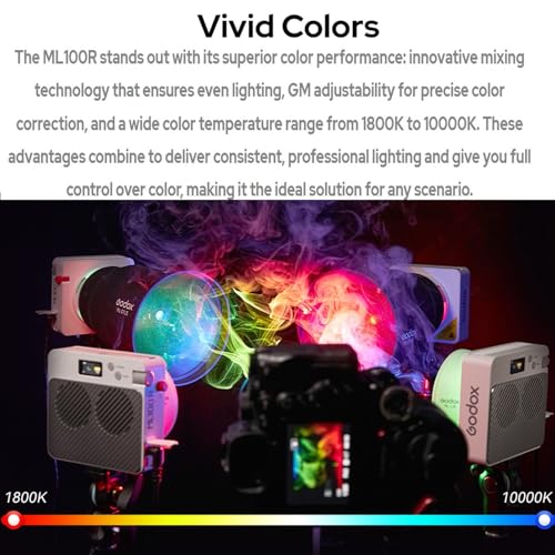 Image of Godox ML100R RGB LED Video Light with Bluetooth Control,1800K-10000K CCT