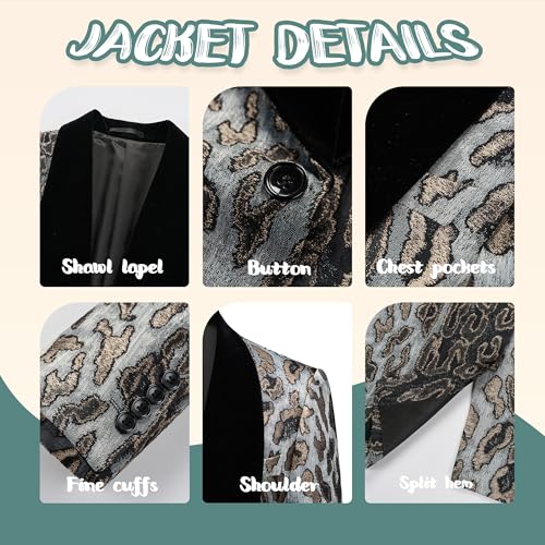 Suits for Men Slim Fit Shawl Velvet Lapel Tuxedo Blazer Printed Pattern Prom Party Event Banquet Business3