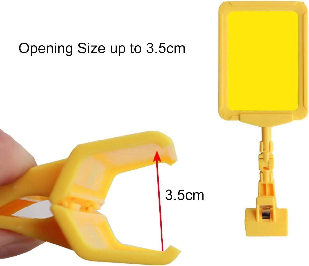 Portacarteles giratorio A5 con clip y película transparente, papel amarillo, ajustable horizontal y verticalmente, clip de PVC resistente,Soporte para carteles con pinza(White)