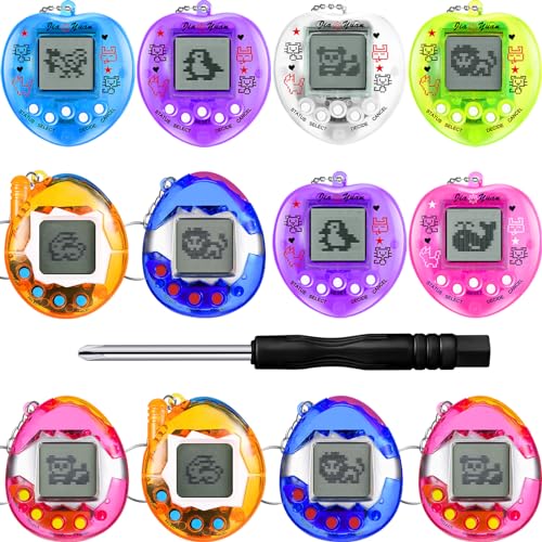 6 Pcs Virtual Electronic Digital Pets Keychain Easter Basket Egg Fillers for Teen Kid, Small Toys for Party Favor Goodie Bags Stuffers Bulk Retro Handheld 90s Pets Game Gift (Transparent,4 Color)