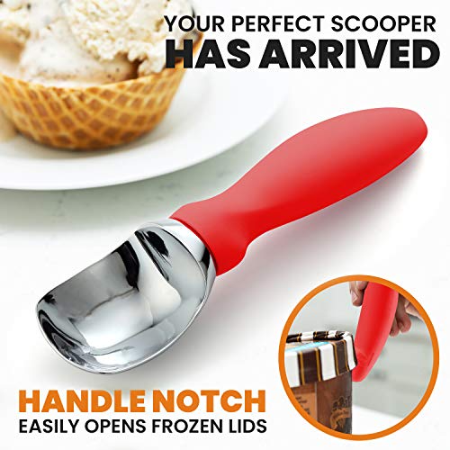 Image of Spring Chef Stainless Steel Ice Cream Scoop with Soft Grip Handle, Red