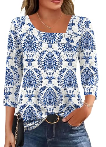 Image of LOMON Womens 3 /4 Length Sleeve T Shirts Asymmetrical Neck Tops Business Blouses for Women Fashion 2026