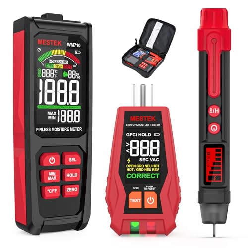 MESTEK Home Inspector Tool Kit with GFCI Outlet Tester, Moisture Meter, Upgraded AC50 Non-Contact Voltage Tester Pen, Electric Tester Kit with Carrying Case, Batteries