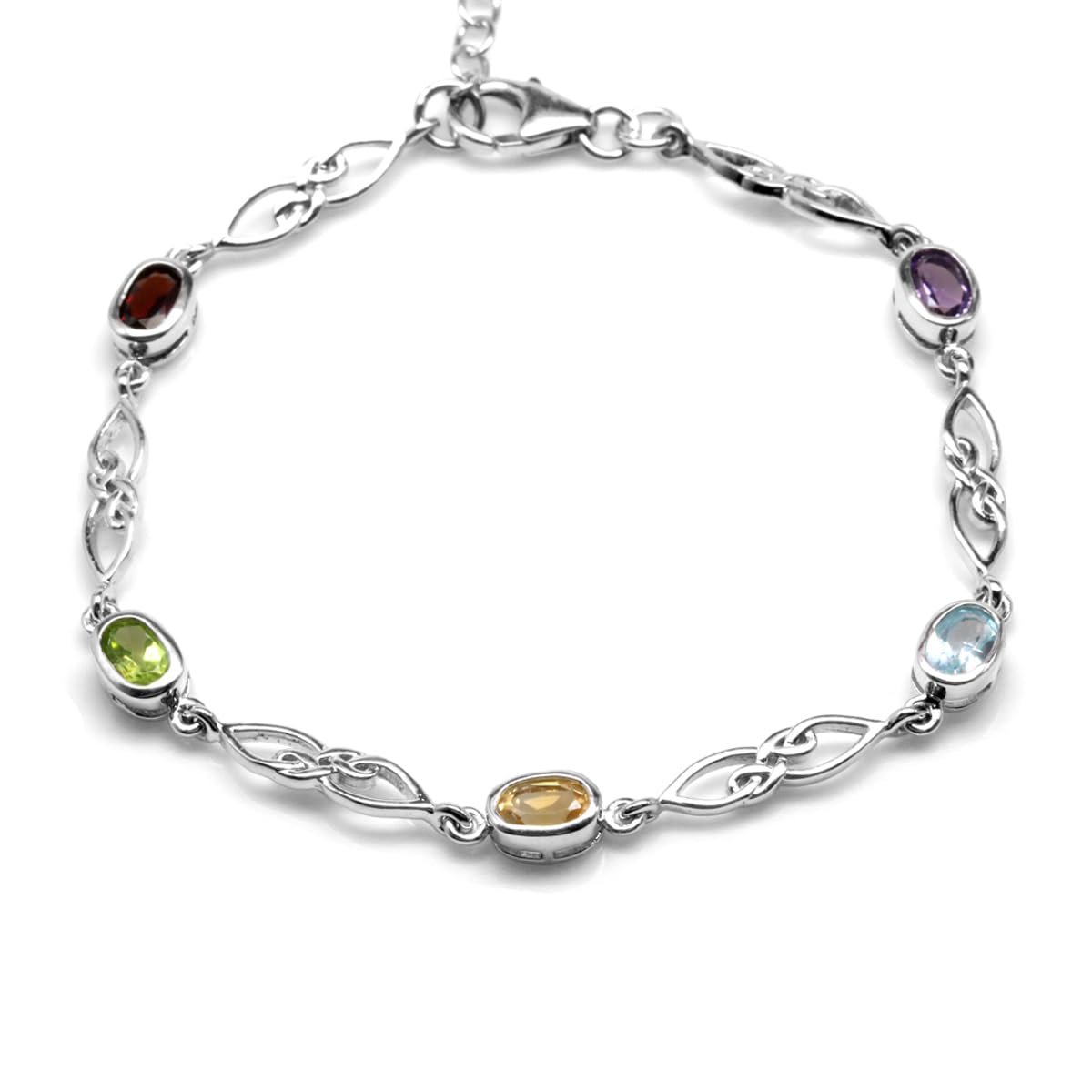 Silvershake Birthstone Gemstones White Gold Plated or Yellow Gold Plated 925 Sterling Silver Scroll/Filigree Celtic Knot Weave 7.25 to 8.75 Inch with Adjustable Extension Bracelet Jewelry for Women