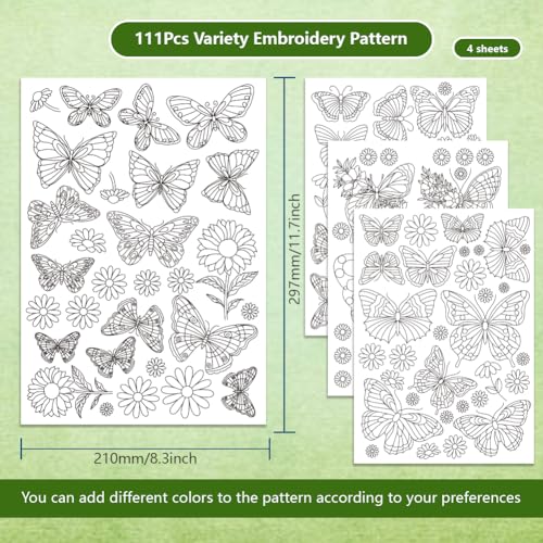 BENECREAT 4Sheets 111Pcs Sunflowers Butterfly Water Soluble Embroidery - Image 2