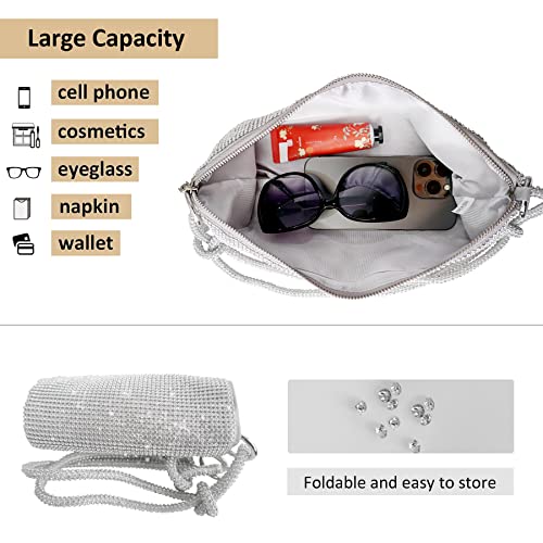Rhinestone Purses For Women Shiny Silver Clutch Purse Chic Sparkly Evening Handbag Bling Hobo Bag For Party Club Wedding #TOP5