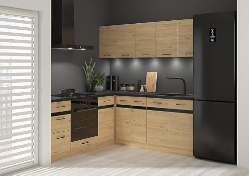 PEGANE Cuisine d'angle complète 200x200 cm, Meubles de Cuisine modulables Coloris Chêne Bernstein, Plan de Travail Non Inclus