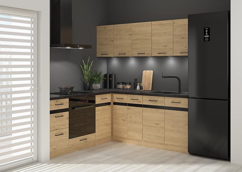 PEGANE Cuisine d'angle complète 200x200 cm, Meubles de Cuisine modulables Coloris Chêne...