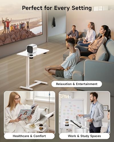 Image of BZIUM Overbed Bedside Table with Hidden Wheels, Adjustable Medical Tilt Top Hospital Bed Table Over The Bed, Rolling Desk Mobile Standing Desk (31.5x15.8, White)