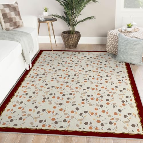 Alfombras multicolores 100x150cm con patrón de cereza para salón estampados retro otoñales alfombras lavables con patrón de frutos rojos alfombra grande resistente a manchas para el hogar alfombra