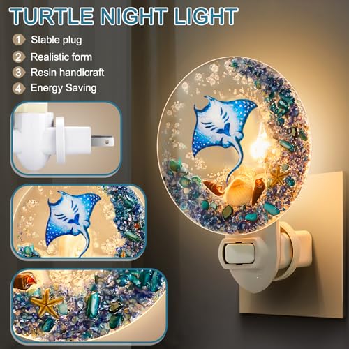 Image of Hortsun Plug in Seashell Night Light Ocean Sea Animal Decorative Night Light Plug in Beach Lamps Vintage Ocean Lamps for Adult for Home Bedroom Living Room Bathroom Wall(Manta Ray)