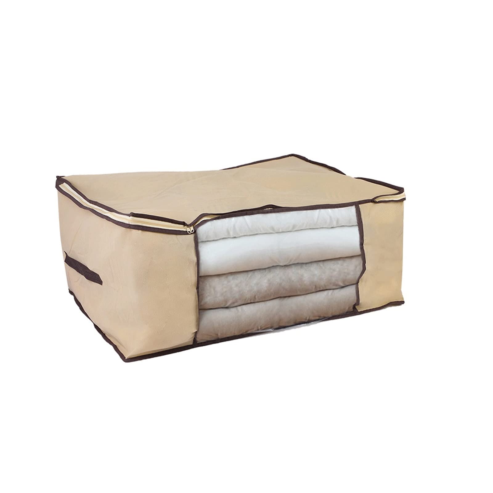 JINGYAN Storage Boxes Clothes storage bag quilt blanket space saving non-woven bedding pillow portable box(Beige,L)