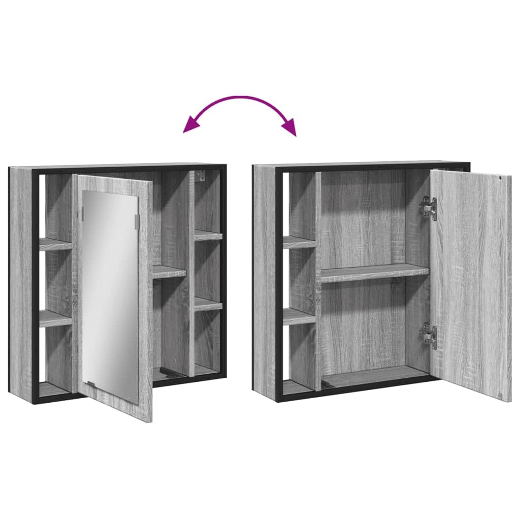 SYDE Armario Baño con Espejo Madera Gris Sonoma 60x16x60 cm | Montaje En Pared, Contrachapado Resistente A Humedad, Almacenaje Organizado, Imagen Nitida