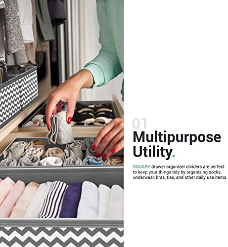Image of House of Quirk Non-Woven Foldable Cloth Storage Box Closet Dresser Drawer Cube Basket Bins Containers Divider with Drawers With Zipper for Utensils,Underwear,Bras,Socks,Set of 6(Wave Grey)
