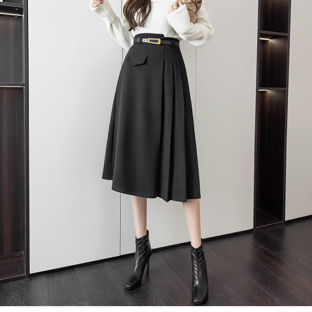 Gonne Invernali Donna, Gonne Invernali Nere Spesse con Cintura Gonna A Vita Alta Elasticizzata A Trapezio Gonne Midi Casual per Donna Elegante Gonna Ampia A Balze A Pendolo