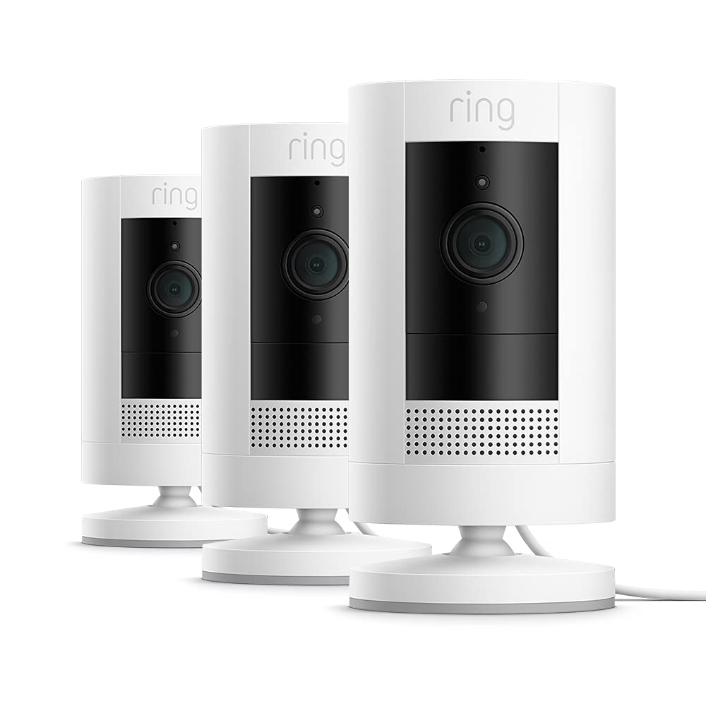 Ring Ring Outdoor Camera Plug-In (Stick Up Cam) | HD outdoor Security Camera with Two-Way Talk, Wifi, Works with Alexa | alternative to CCTV system | 30-day free trial of Ring Home | 3 Cameras
