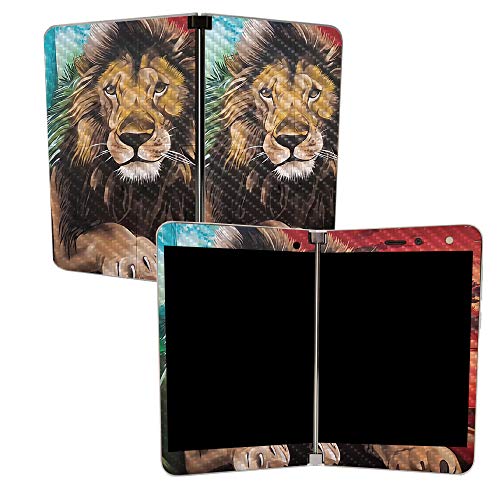 Image of MightySkins Carbon Fiber Skin for Microsoft Surface Duo - Split Lion | Protective, Durable Textured Carbon Fiber Finish | Easy to Apply, Remove, and Change Styles | Made in The USA