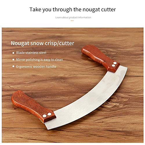 Image of P-PLUS INTERNATIONAL Kitchenware 10-Inch Stainless Steel Double Handle Crescent Chopper Blade Mezzaluna Knife and Pizza Cutter Rocker