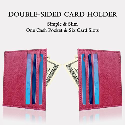 Image of WOXVM Credit Card Holder Wallet RFID Blocking Slim Credit Card Cases Holder Premium Leather Minimalist Front Pocket Small Wallet with 6 Card Slots and 1 Pockets for Men Women (Rose Red)