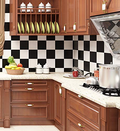 Livelynine 40 cm x 5 m ontwerp zwart en wit behang schil en stok backsplash tegels voor keuken waterdichte stok op… - Image 3