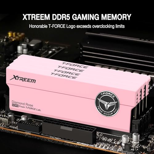 Image of TEAMGROUP T-Force XTREEM DDR5 Ram 48GB (2x24GB) 7600MHz PC5-60800 CL36 M-DIE Desktop Memory Module Ram for Intel XMP 3.0 & AMD Expo Compatible Pink FFPD548G7600HC36EDC01
