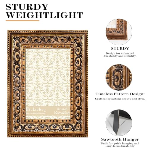 Image of VIOLABBEY 4x6 Picture Frame Antique Black and Gold, Vintage Photo Frame | Small Antique Ornate Picture Frame, Wall or Tabletop Display, Classic Design for Home Office Decor, Fits 4x6 Pictures