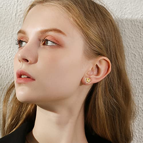14K Gold Heart Stud Earrings For Women Real Yellow Gold Earrings Studs With Cubic Zirconia Birthday/Aniversary/Christmas Gifts For Girlfriend Daughter Teen Girls Ladies Her (Yellow Gold) #TOP1