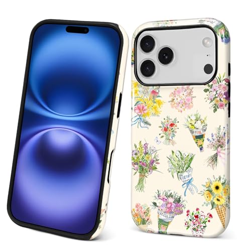 ANLUN STORE Case for iPhone 18 Pro iPhone 17 Pro,Hybrid Dual Protection Soft TPU + Hard PC Shockproof Cover Anti-Scratch & Slim Protective for Men Women Vintage Watercolor Floral Bouquet 2