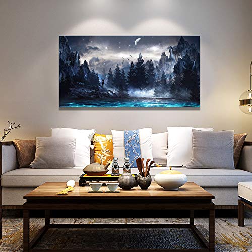 Canvas Wall Art Bathroom Decor Bedroom Landscape Deer Painting Outer Space Starlight Canvas Prints Star Sky Pictures Astronomy Artwork Bathroom Wall Décor Scenery Contemporary Decorative 20"X40" #TOP3