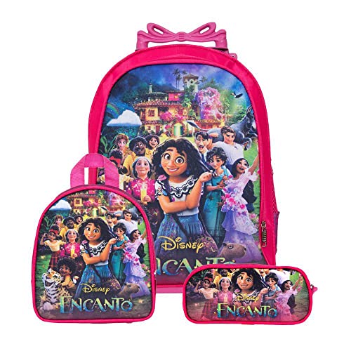 Kit Mochila com Rodinhas Infantil Encanto + Lancheira Térmica + Estojo Escolar
